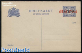 Reply Paid Postcard VijF Cent on 2CENT on 1.5c ultramarin, long dividing line