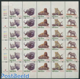 Animals 5v, uncut booklet pane (with 10 pairs without perf between stamps)